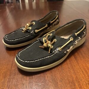 Sperry Top-Sider Men's 9.5M Boat‎ Shoes Leather Black Leopard Print Deck Loafers